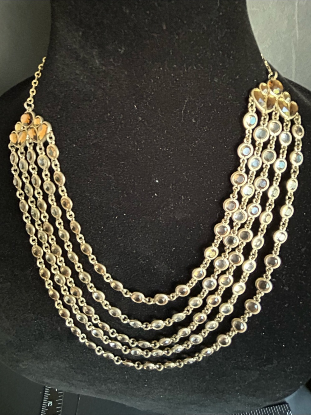 Talbots  Multi-Strand Gold-Tone Topaz Crystal Glass Bezels Link Necklace (5)
